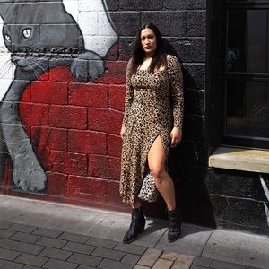 Reformation Leopard Print Maxi Dress in Tan and Black